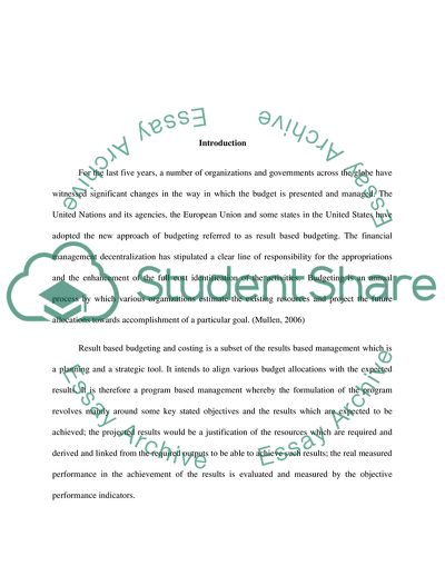 Results-Based Budgeting and Costing