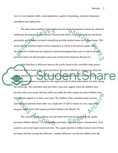 The Abecedarian Project and Early Childhood Intervention