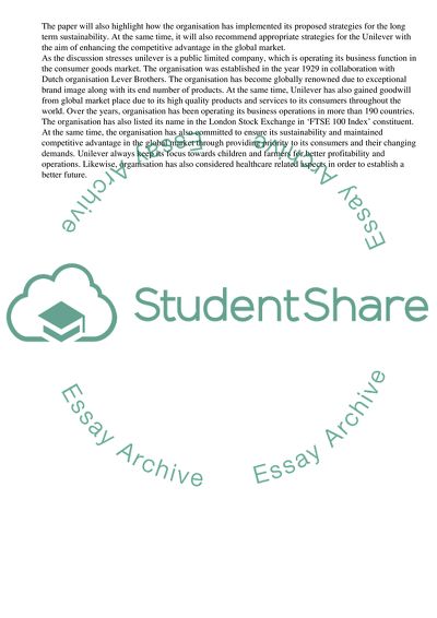 The Competitive Position of Unilever in the Global Market Place