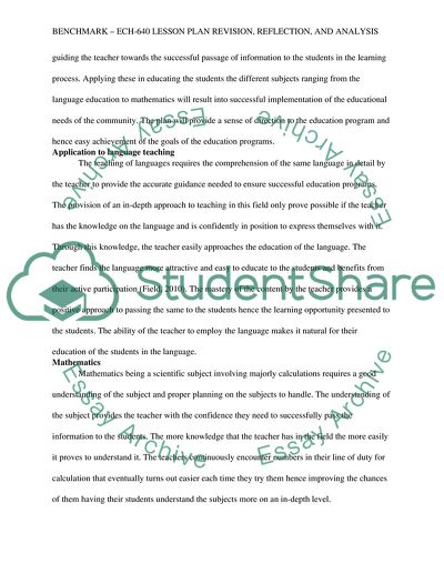 Benchmark - ECH-640 Lesson Plan Revision, Reflection, and Analysis