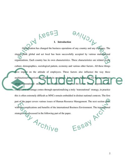 International Human Resource Management and Transitional Strategies