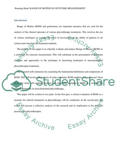 Range of Motion in Clinical Outcome Measurement
