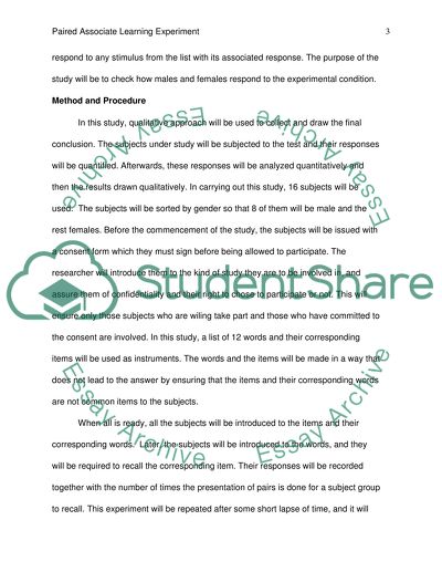 Paired Associate Learning Experiment