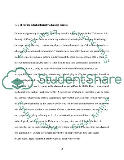 Role of Culture in Technologically Advanced Societies