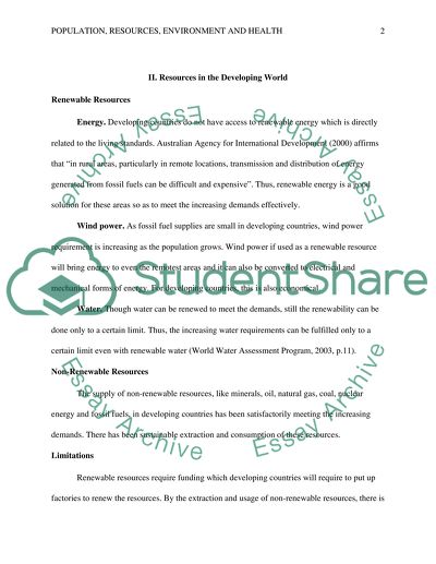 Population, Resources, Environment, and Health [in the Developing World]