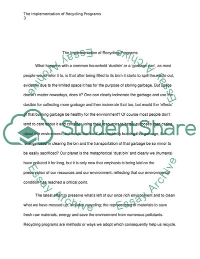 The Implementation of Recycling Programs