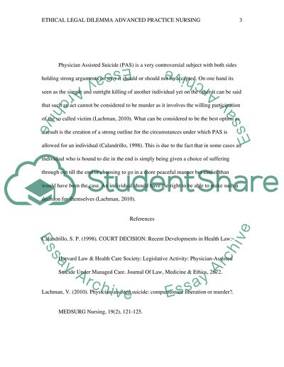 Ethical Legal Dilemma Advanced Practice Nursing Case Study I Week 3