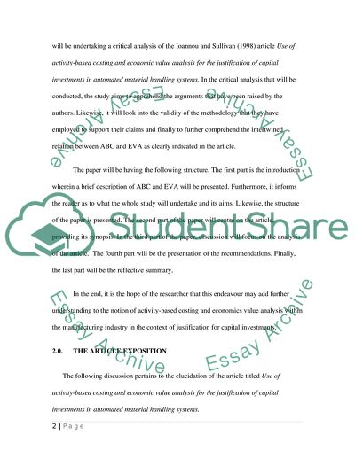 Use of Activity-based Costing and Economic Value Analysis for the Justification