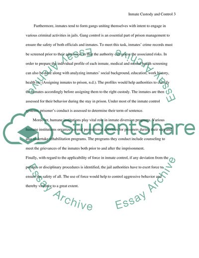 Inmate Custody and Control in Correctional Facilities