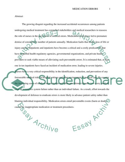 He Nurse Responsibility in the Prevention of Medication Errors