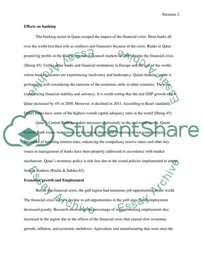 Effects of the 2008 Financial Crisis on the Investment in the Gulf Area