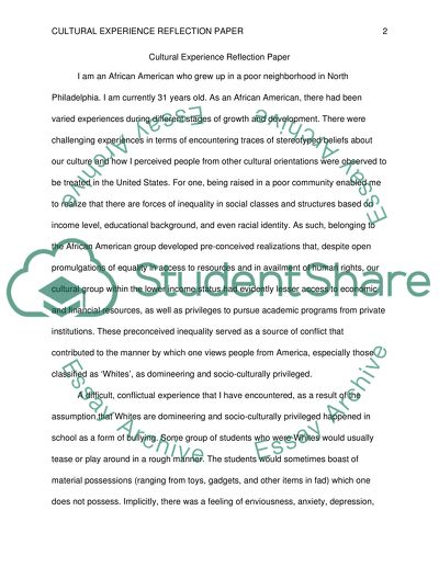 Cultural Experience Refection Paper