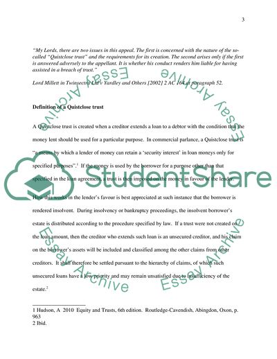 Quistclose Trust and the Requirements for Its Creation