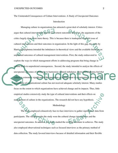 The Unintended Consequences of Culture Interventions: A Study of Unexpected Outcomes