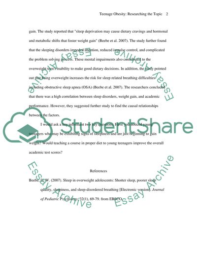 Teenage Obesity: Researching the Topic