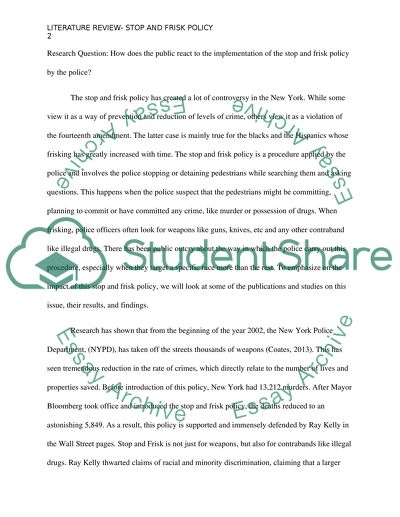 Implementation of the Stop and Frisk Policy by Law Enforcement Officers