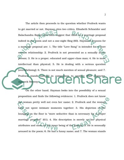 T S Eliots The Love Song of J Alfred Prufrock