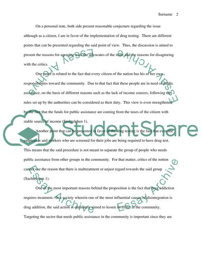 Drug testing for public assistance