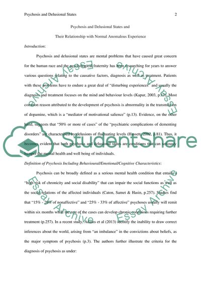 Psychosis and Delusional States and Their Relationship with Normal Anomalous Experience