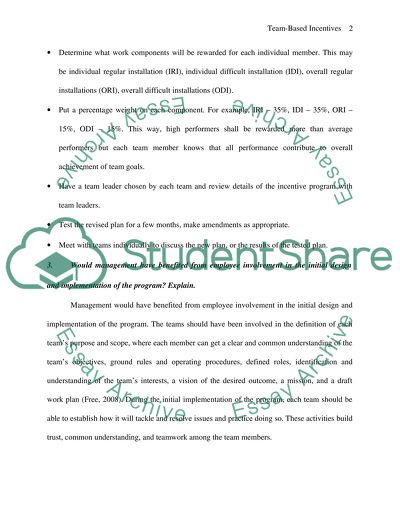 Team based incentives