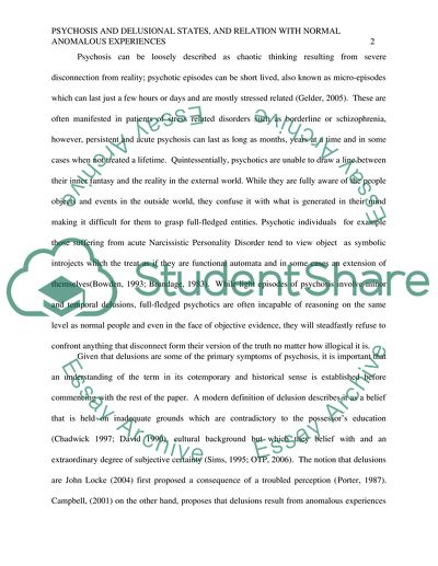 Psychosis and the Delusional States