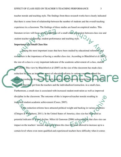 Effect of Class Size on Teachers Teaching Pervformance