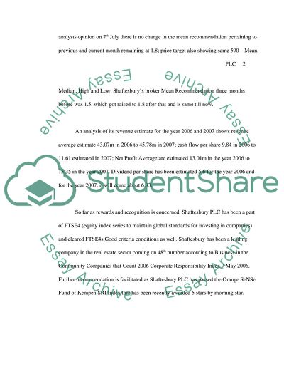 In a report you are to recommend the purchase of shares in a PLC property company of your choice