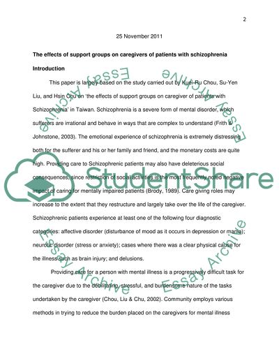 The Effects of Support Groups on Caregivers of Patients with Schizophrenia