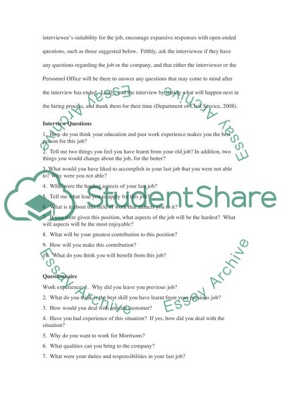 How to do job interview and Questionnaire about the Morrison Company