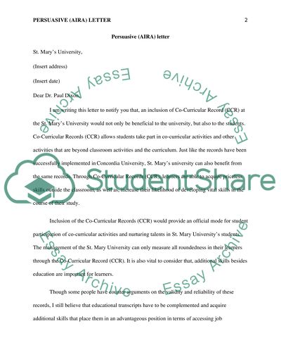 Persuasive (AIRA) Letter