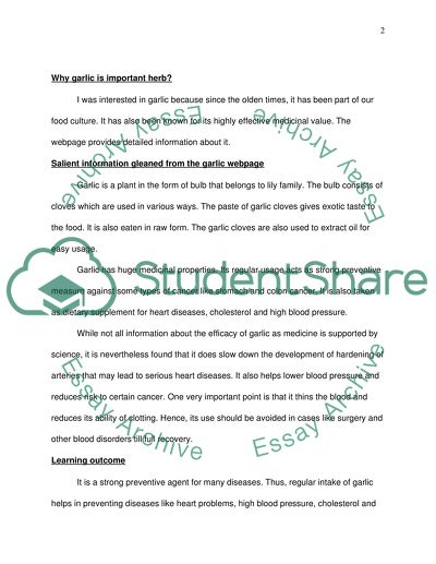 Salient Information Gleaned from the Garlic Webpage