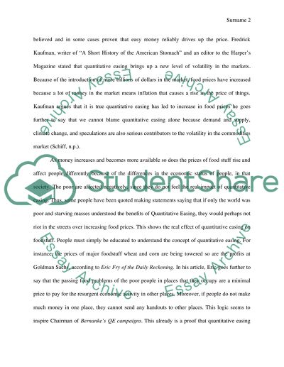 Effects of Quantitative Easing on Food Prices