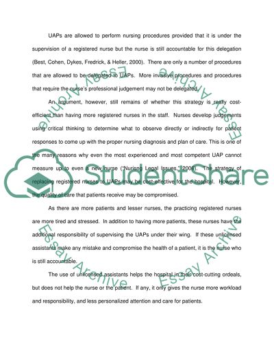 Nursing Leadership: Unlicensed Assistive Personnel