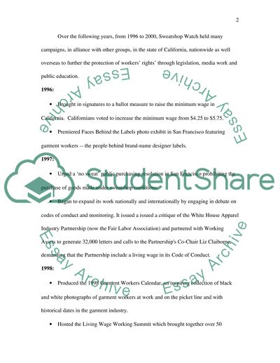 Summarizing of History and acheveiment of Sweatshop Watch