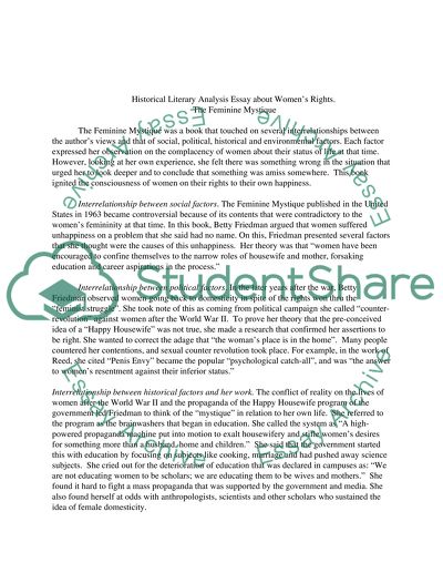 The Feelings of Betty Friedmans on Womens Rights in The Feminine Mystique