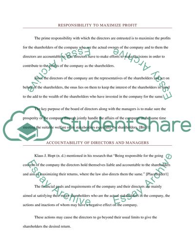 Company directors and managers goal of maximising profits