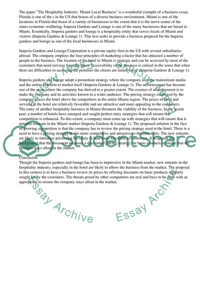 The Hospitality Industry: Miami Local Business