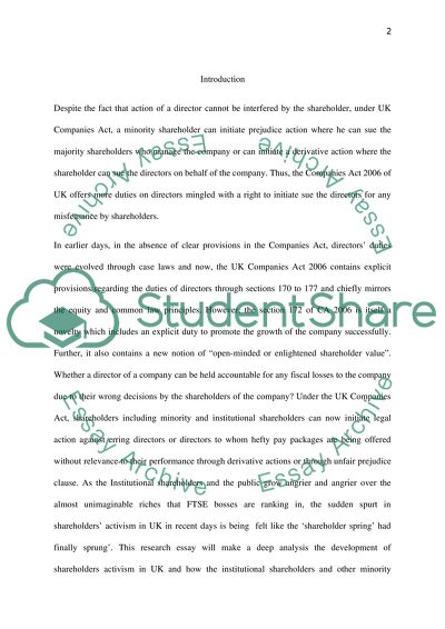 Analysis of the Development of Shareholders Activism in the UK