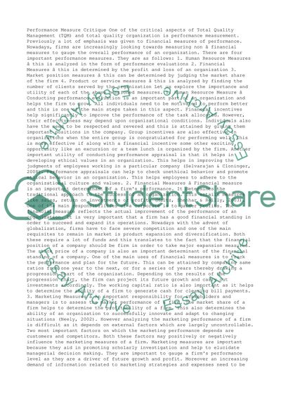 Performance Measure Critique