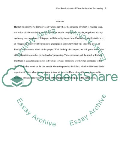 Predictiveness and the Level of Processing Research Paper