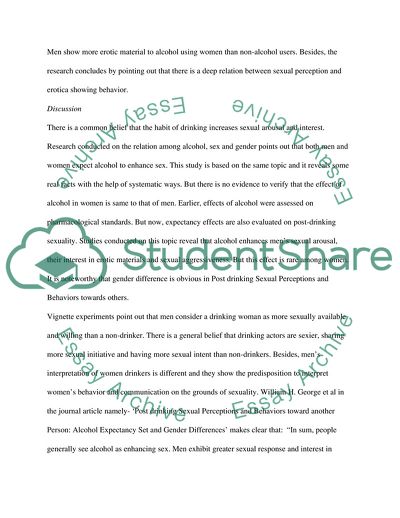 Post-drinking Sexual Perceptions and Behaviors Towards Another Person