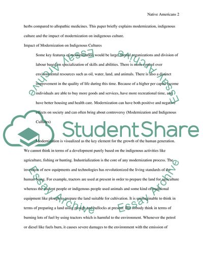 Modernization and Indigenous Cultures - Specifically Native Americans