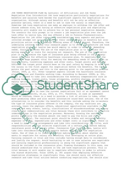 Job Terms Negotiation Plan