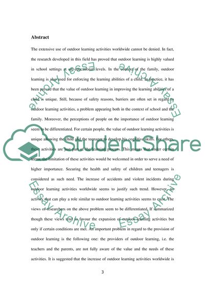 Concerns for Safety and the Effectiveness of the Outdoor Learning Environment