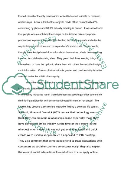 Differences in social relationships on the Internet and conventional, face to face relationships