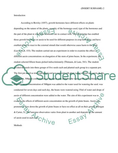 The effect of diffrent Concentrations of Auxin on pinto seed stem ilongation