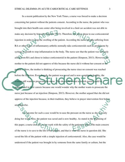 Etical Dilema in acute care/critical care settings