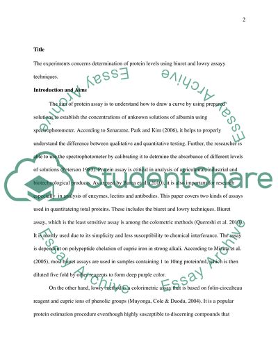 Determination of Proteins Using Biuret and Lowry Assay Techniques