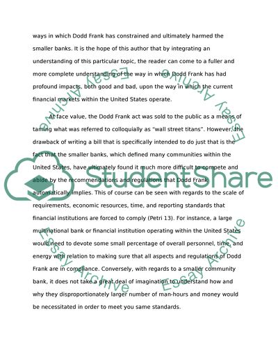 Dodd Frank: A Review and Analysis from the Perspective of Small Financial Institutions