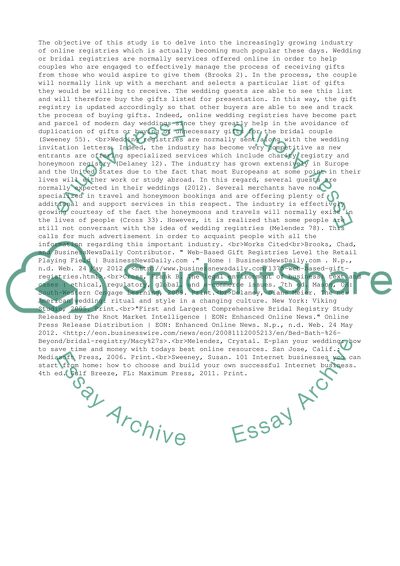 Online Market for Wedding Registries in Travel and Honeymoon Bookings